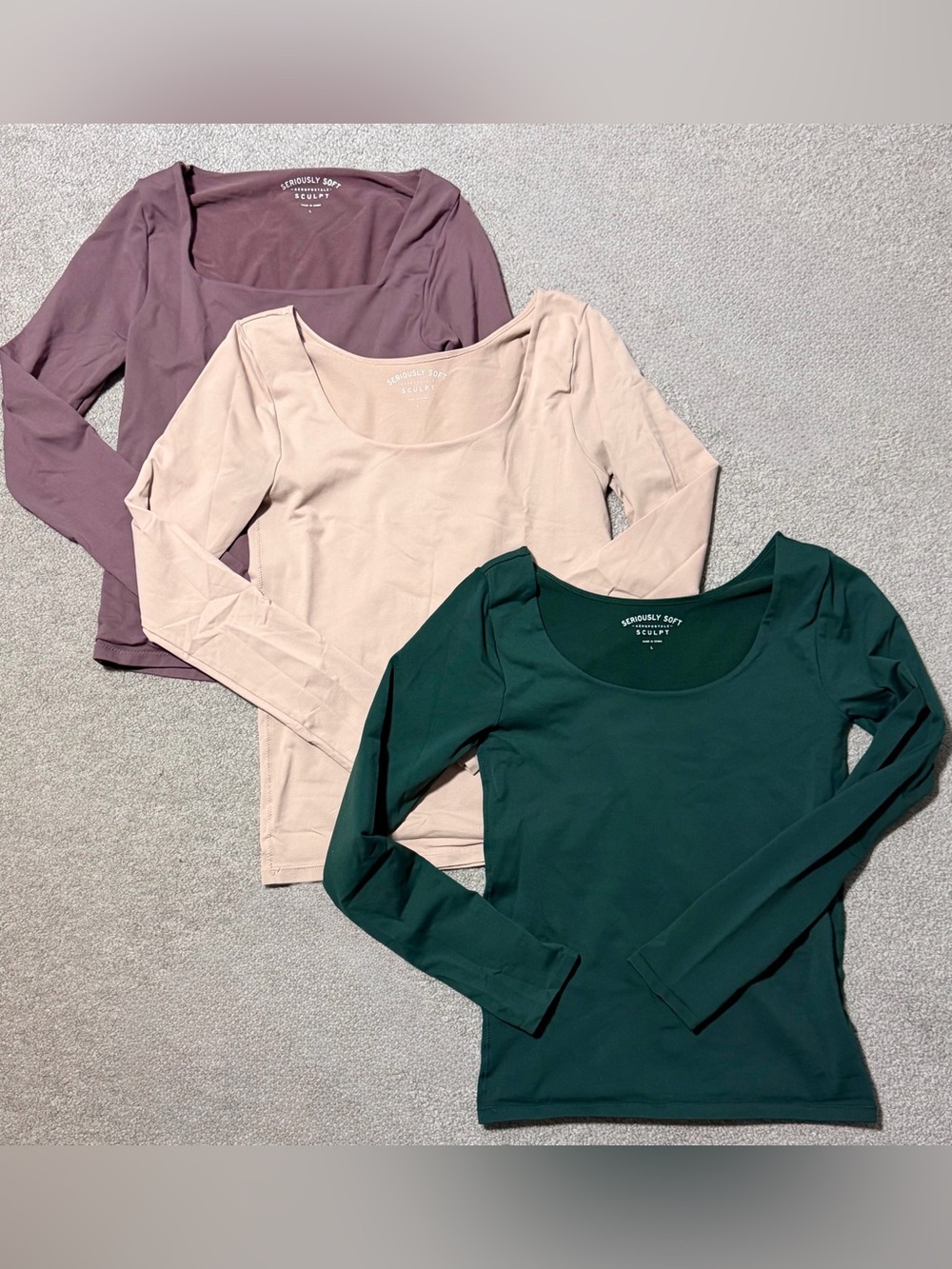 Aeropostale Seriously Soft Sculpt Tops Trio - Plum, Blush, Forest Green - L